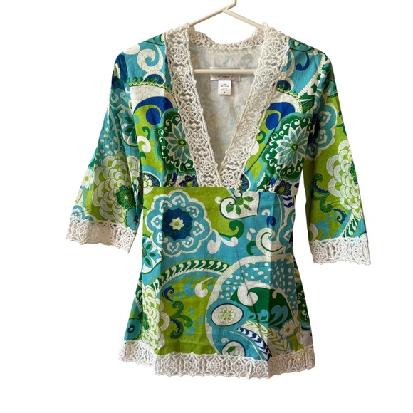 SKIRTIN AROUND TOP TUNIC FLORAL PAISLEY LACE TIE BACK BOHEMIAN FESTIVAL COTTON 6 - Picture 1 of 10